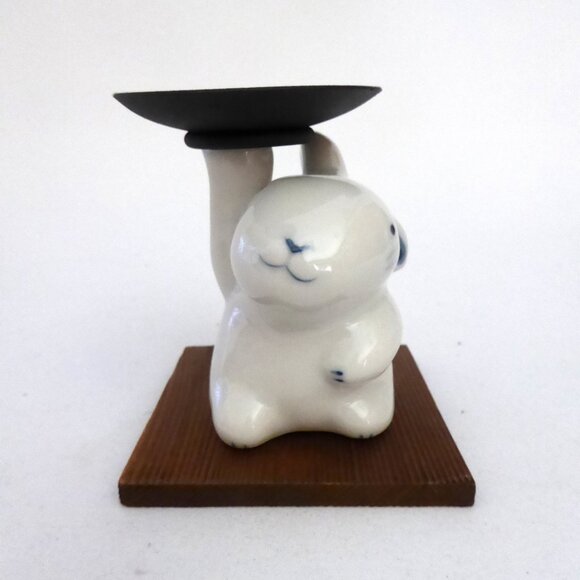 JAPAN JAPANESE CERAMIC BUNNY RABBIT TEA LIGHT CANDLE HOLDER STAND (NEW) - Picture 4 of 11